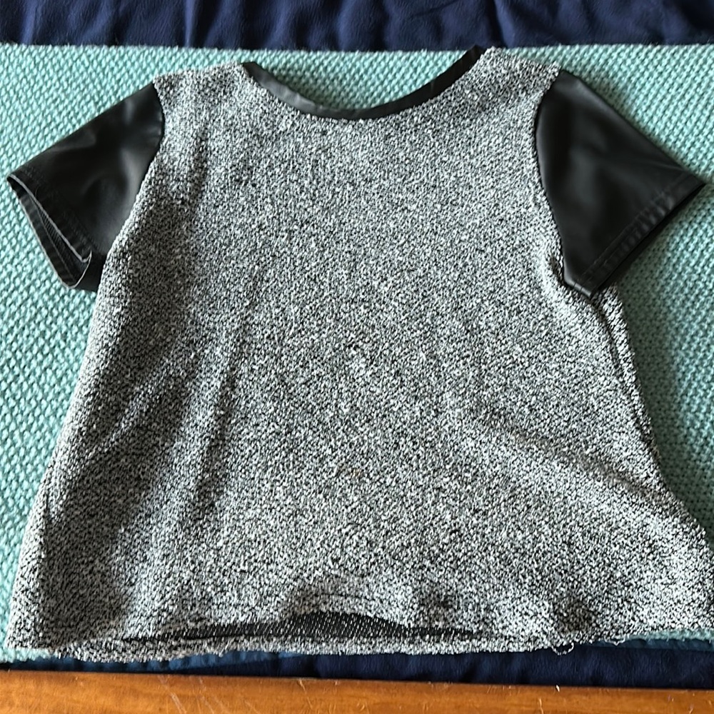 Size small formal t-shirt. Leather sleeves and neckline